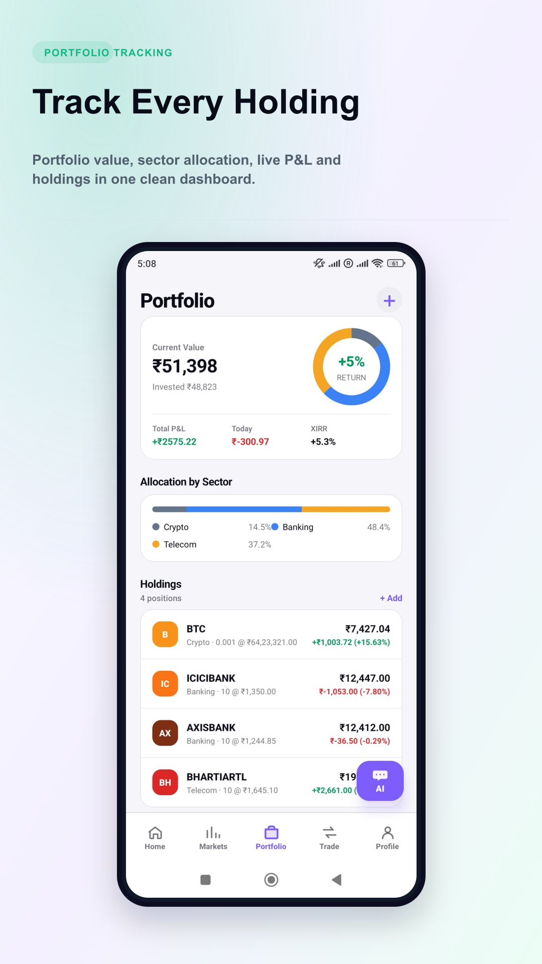 FinPilot portfolio screen